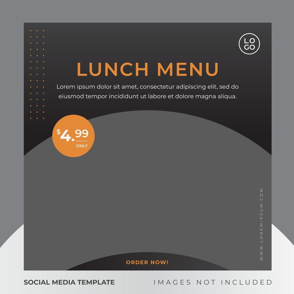 Banner de menú de comida para redes sociales. vector