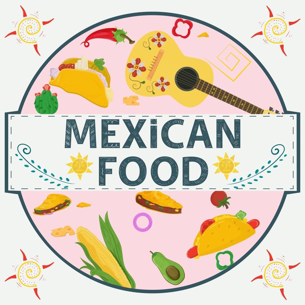 icono circular de comida mexicana vector