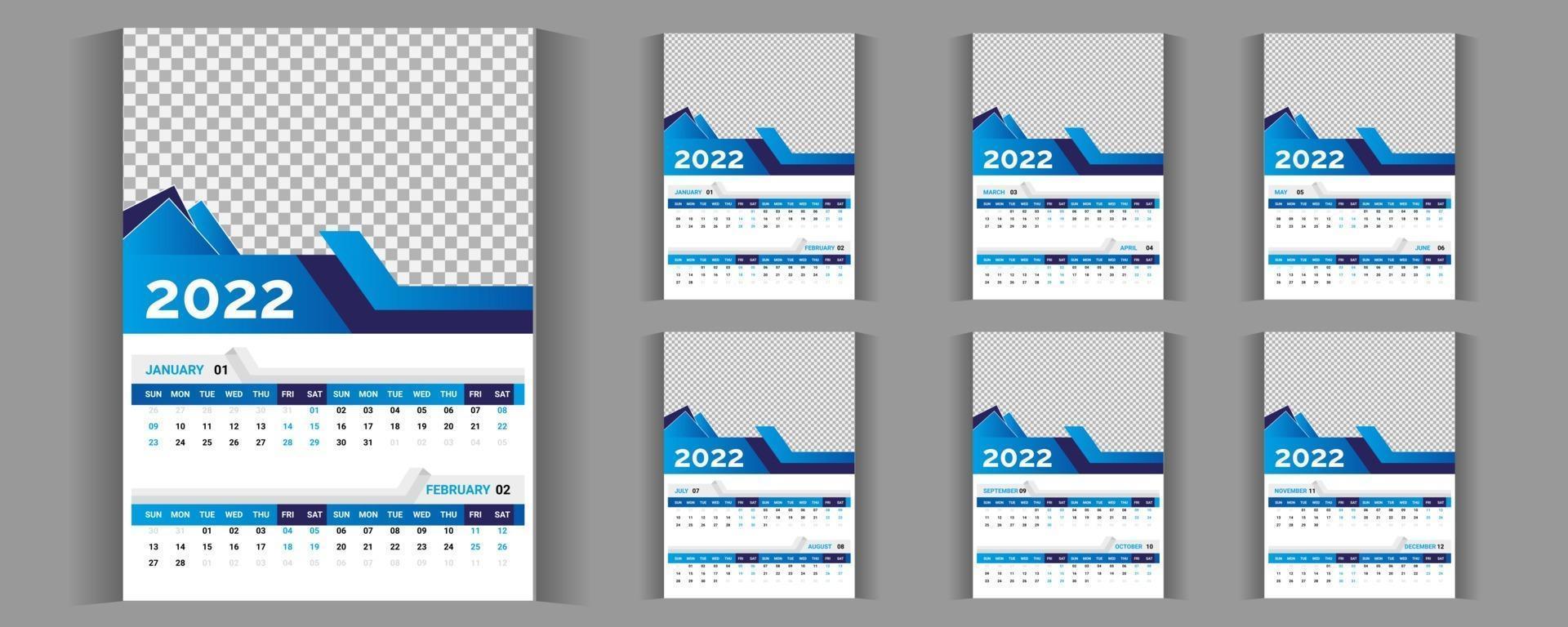 plantilla de calendario de pared para el año nuevo 2022 empresa moderna de negocios corporativos con diseño creativo profesional vector