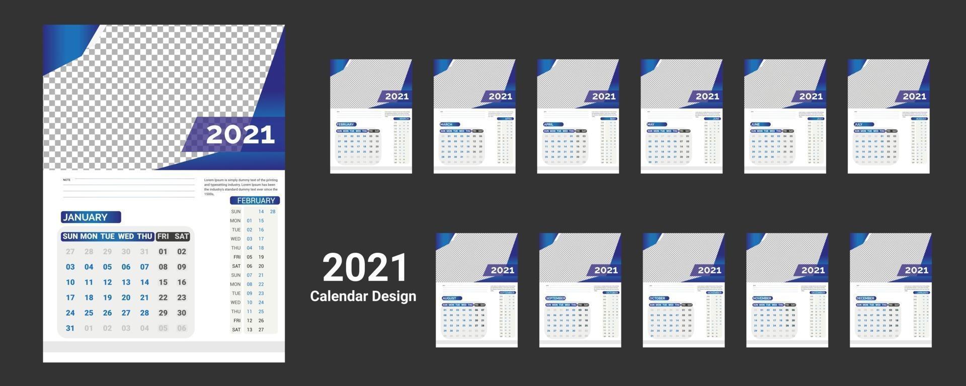 Plantilla de calendario de pared 2022 para empresa moderna de negocios corporativos de año nuevo con diseño creativo profesional vector