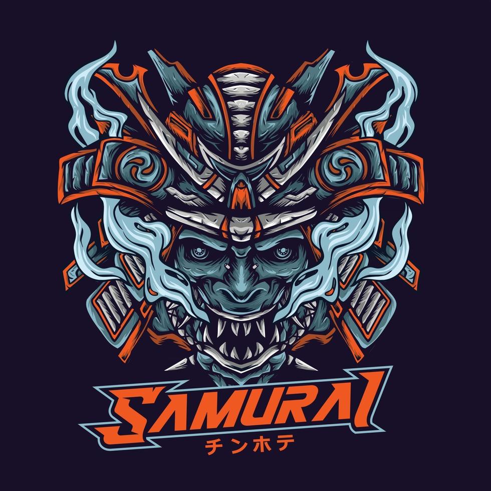 Angry Samurai Mecha Head vector