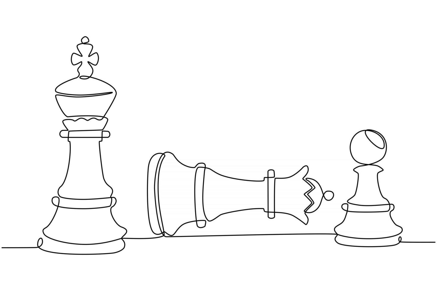 Continuous line drawing of chess figures moving in competition success game vector illustration