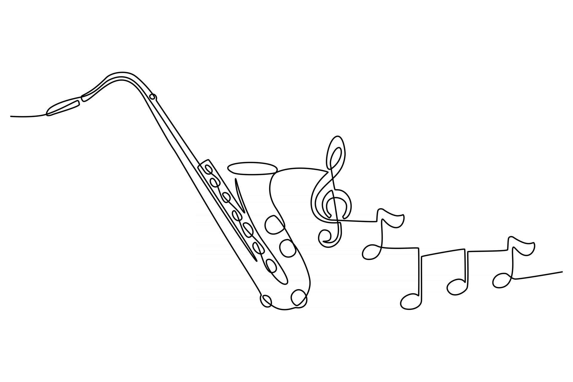 Continuous line drawing of saxophone musical instrument with instrument