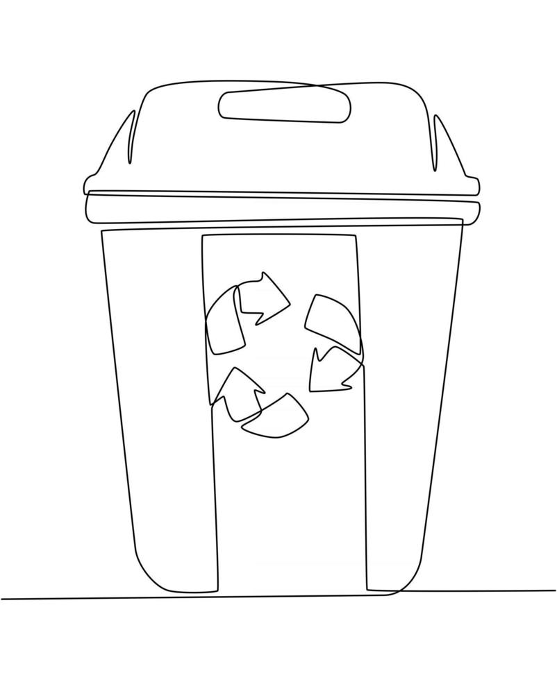 continuous line drawing of trash can vector illustration