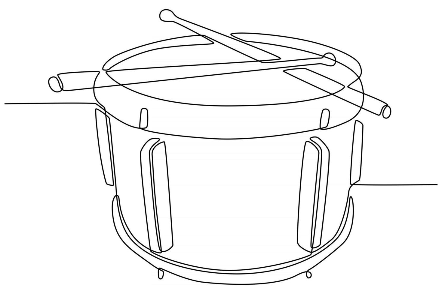 Continuous line drawing of Drum with Drumsticks vector illustration