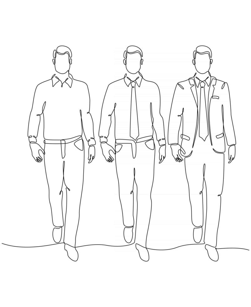 Vector illustration of three male models continuous line drawing