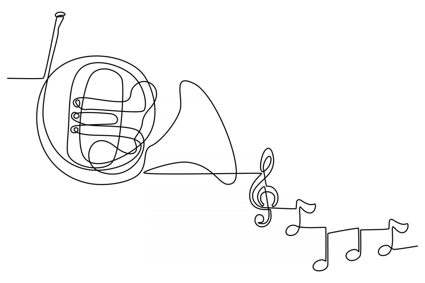 continuous line drawing of musical instrument french horn with instrument tone vector illustration