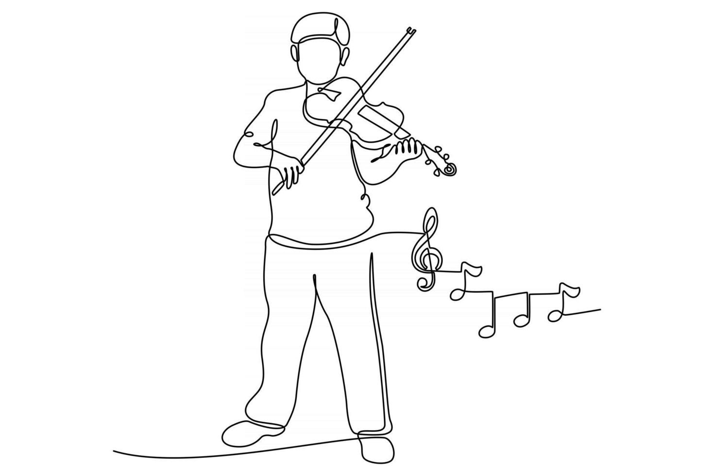 continuous line drawing of young people playing the violin vector illustration