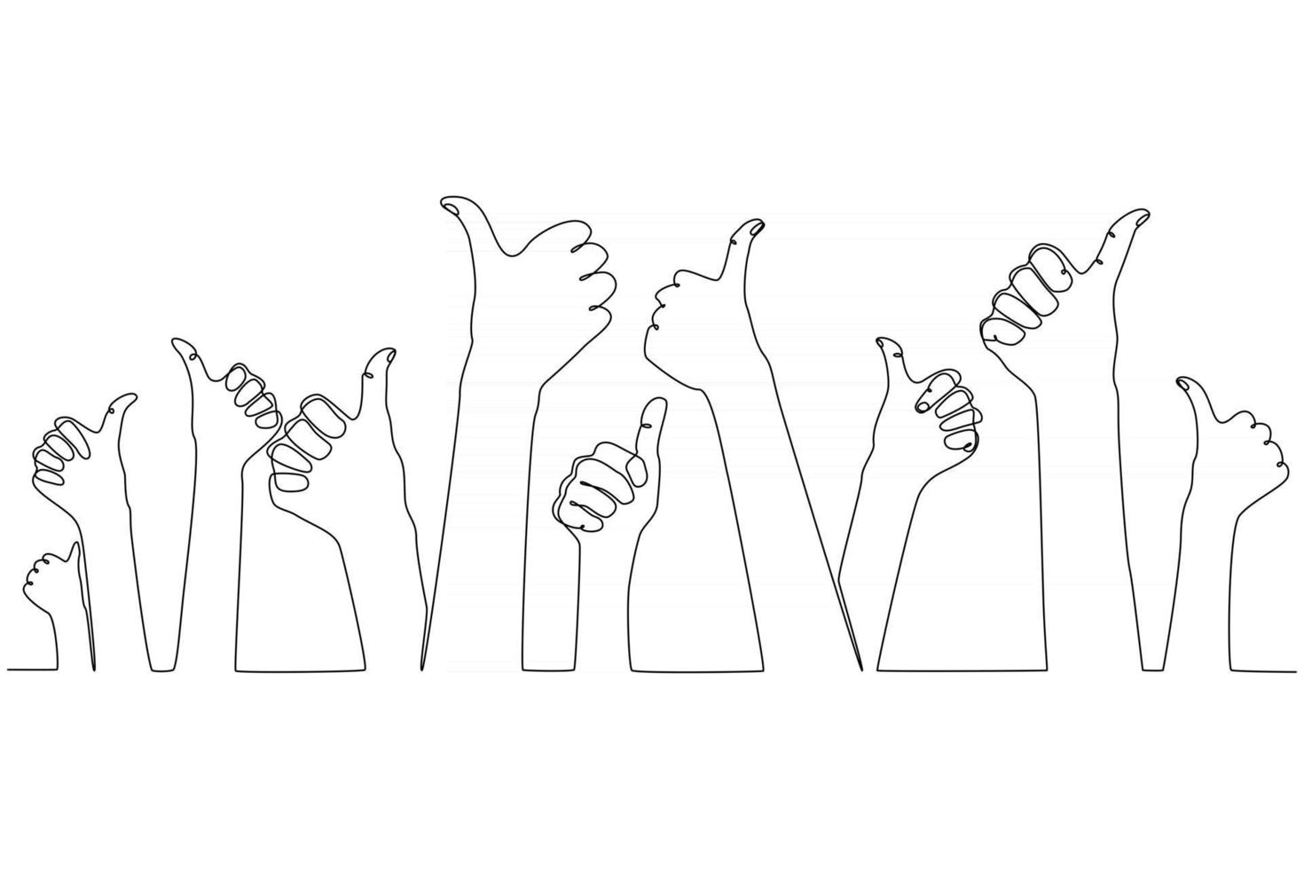 continuous line drawing of group of people raising their hands vector illustration