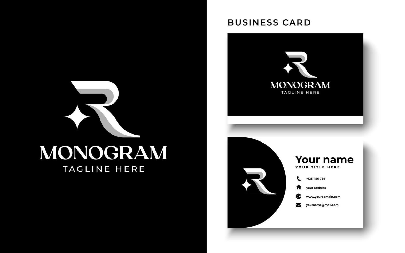 Initial Letter R Monogram Logo Template In Isolated Black Background Vector Illustration