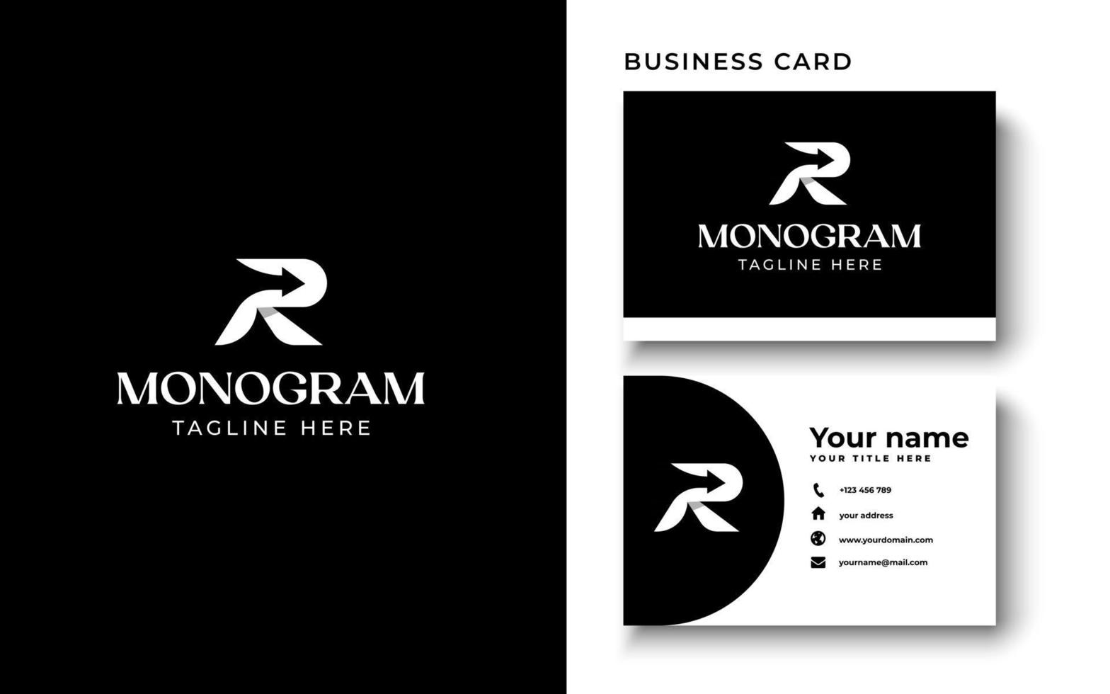 Initial Letter R Monogram Logo Template In Isolated Black Background Vector Illustration