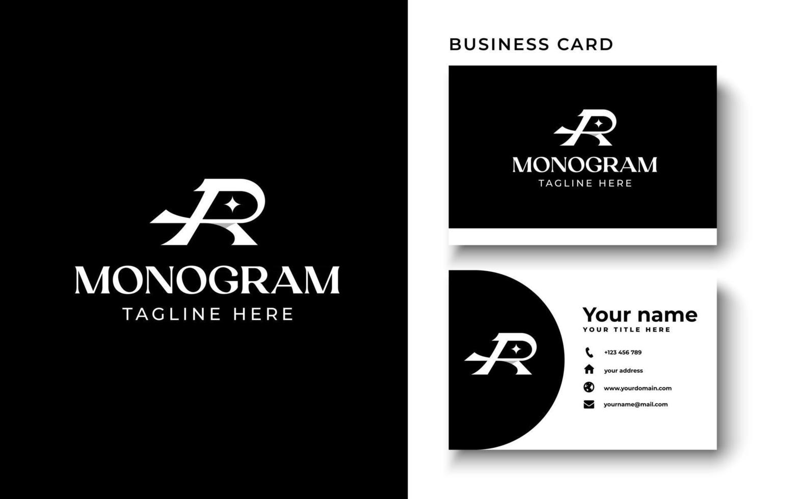 Initial Letter R Monogram Logo Template In Isolated Black Background Vector Illustration