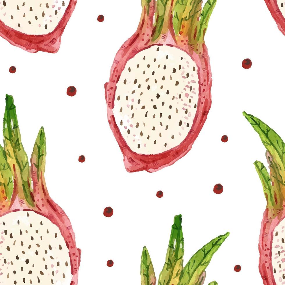 Dragon fruit, pitahaya watercolor seamless pattern texture tropical summer illustration packaging design wrapping paper easy to change background vector