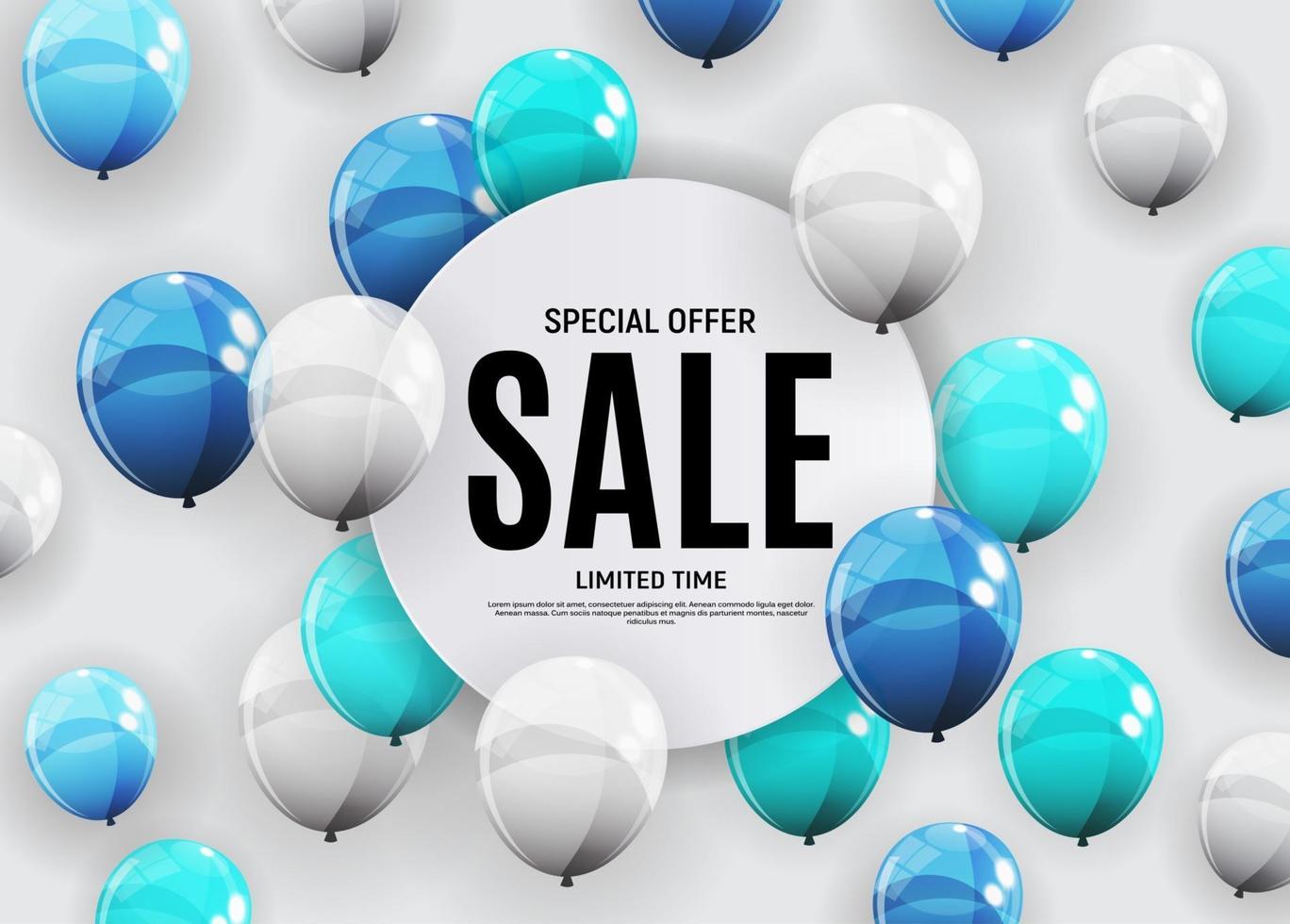 Abstract Designs Sale Banner Template with Balloons. Vector Illustration