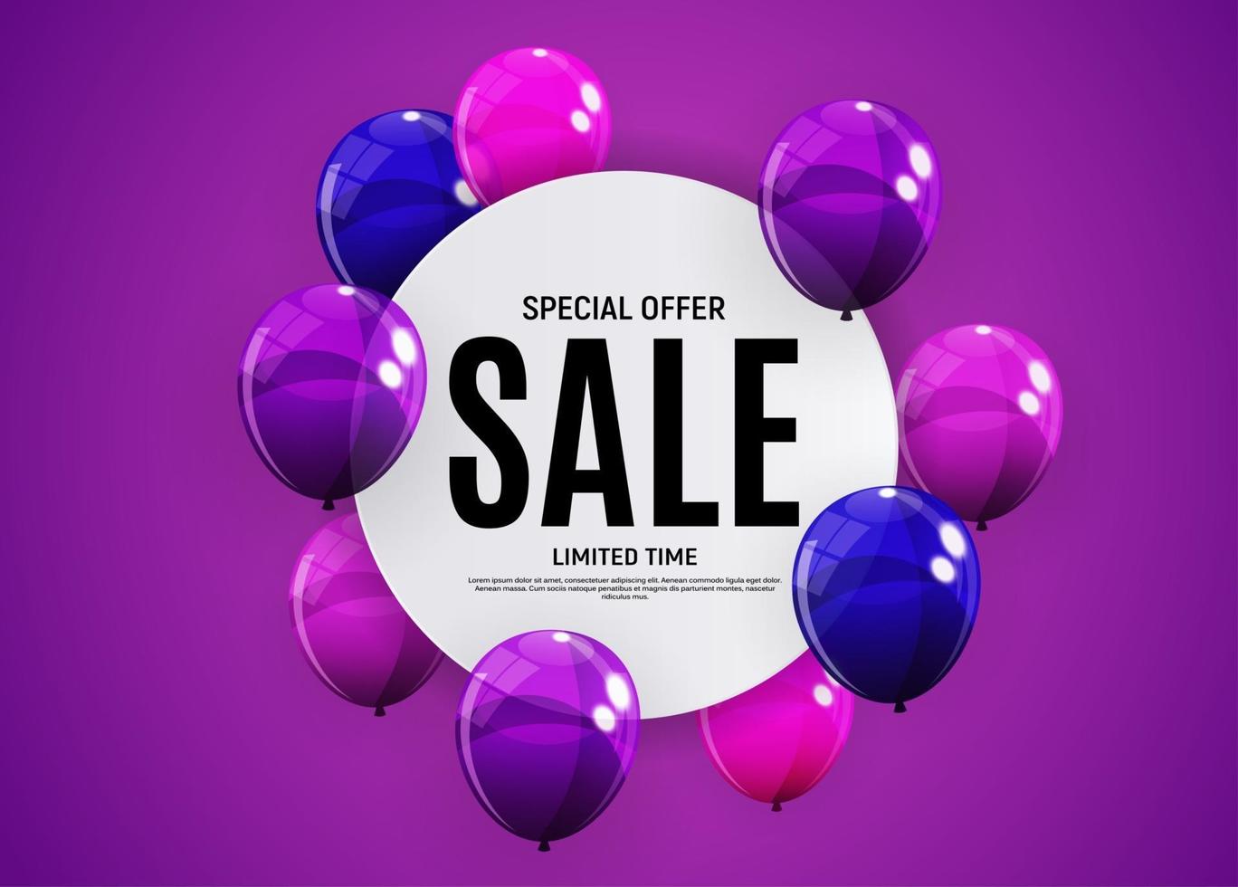 Abstract Designs Sale Banner Template with Balloons. Vector Illustration