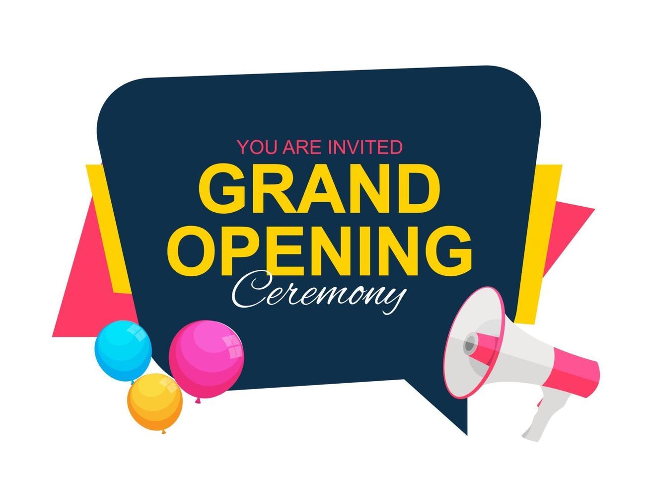Grand Opening Card with Megaphone and Speech Bubble. Vector Illustration