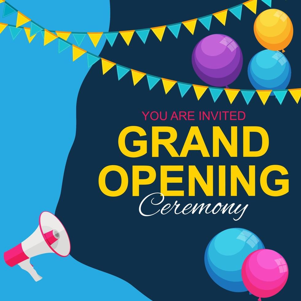 Grand Opening Card with Megaphone and Speech Bubble. Vector Illustration