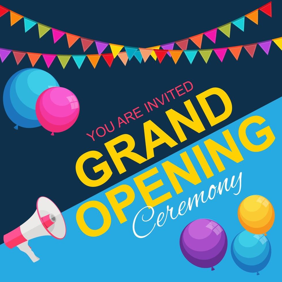 Grand Opening Card with Megaphone and Speech Bubble. Vector Illustration