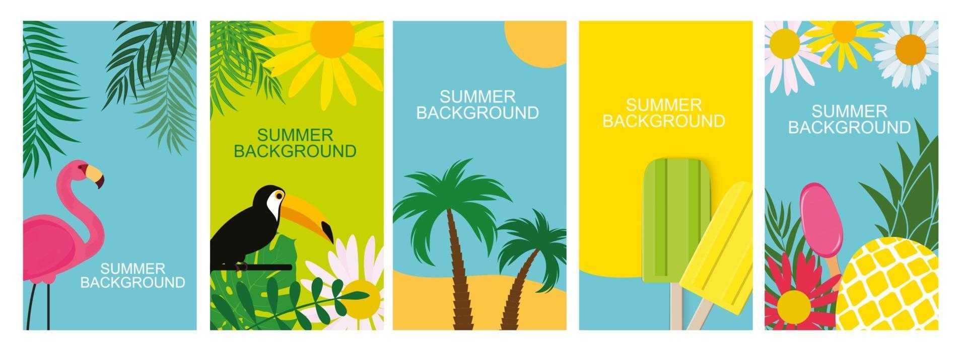 Collection set of social media stories design templates summer backgrounds. Vector Illustration