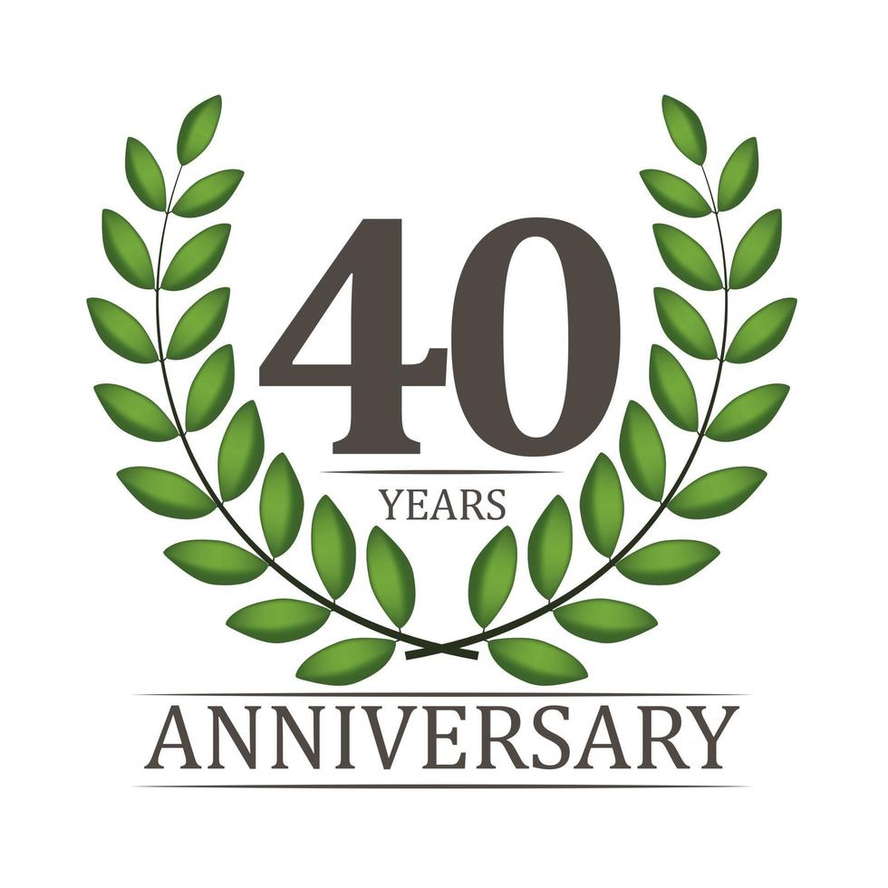 40 Years Anniversary Template with Red Ribbon and Laurel wreath Vector Illustration