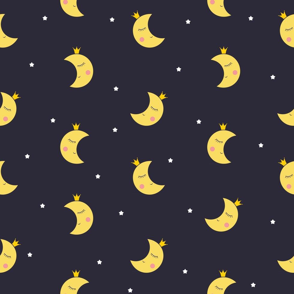 Cute Smiling moon seamless vector pattern background for babies, kids