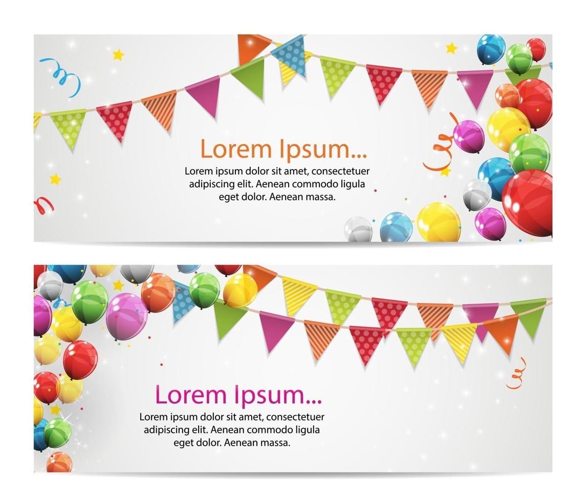 Party Birthday Background Baner with Flags and Balloons Vector Illustration