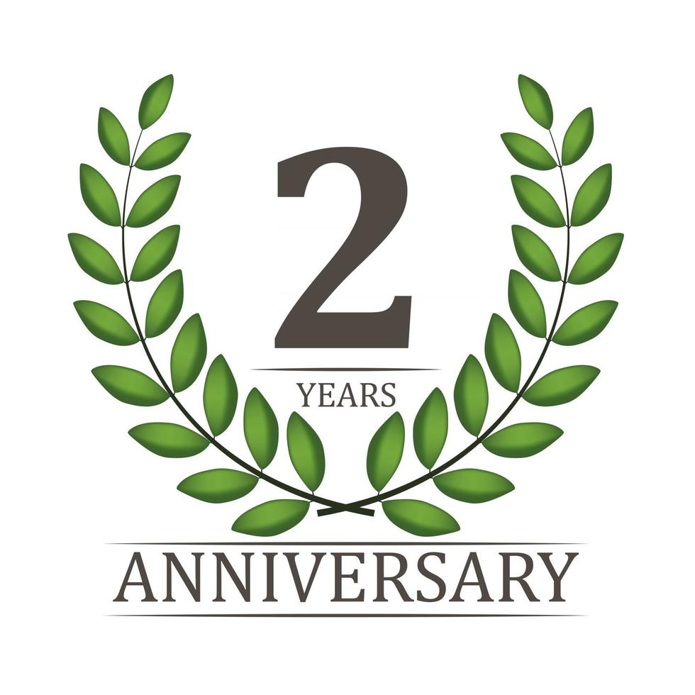 2 Years Anniversary Template with Red Ribbon and Laurel wreath Vector Illustration