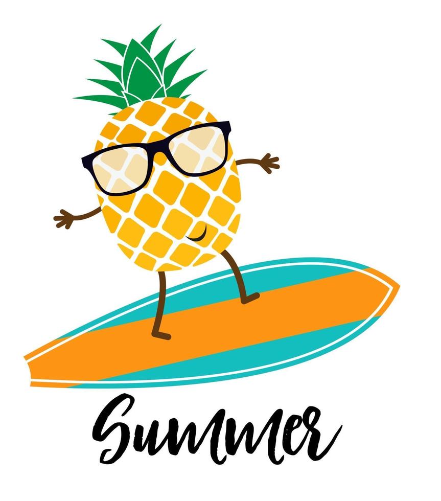 Hello Summer. Cute Pineapple in Sunglasses. Vector Illustration