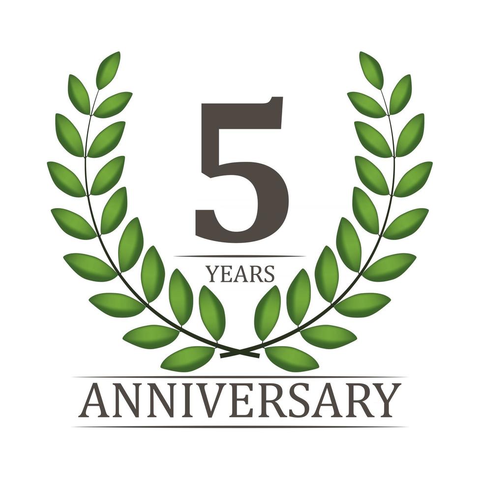 5 Years Anniversary Template with Red Ribbon and Laurel wreath Vector Illustration