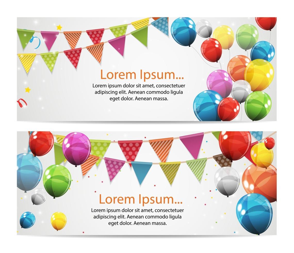 Party Birthday Background Baner with Flags and Balloons Vector Illustration