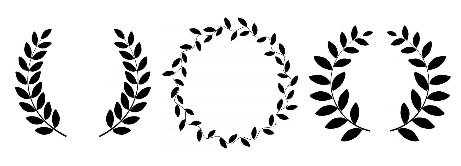 Conjunto de colección de silueta de corona de laurel aislado sobre fondo blanco. ilustración vectorial vector