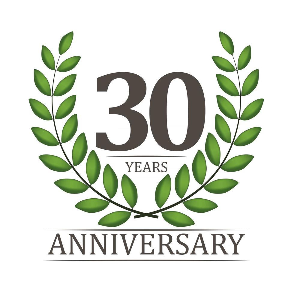 30 Years Anniversary Template with Red Ribbon and Laurel wreath Vector Illustration