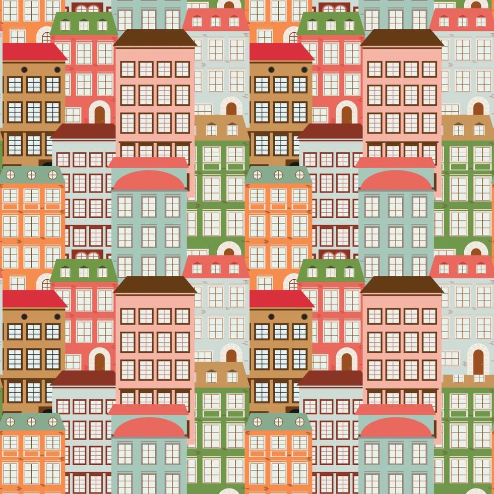 Cute Little Town seamless vector pattern for babies, kids