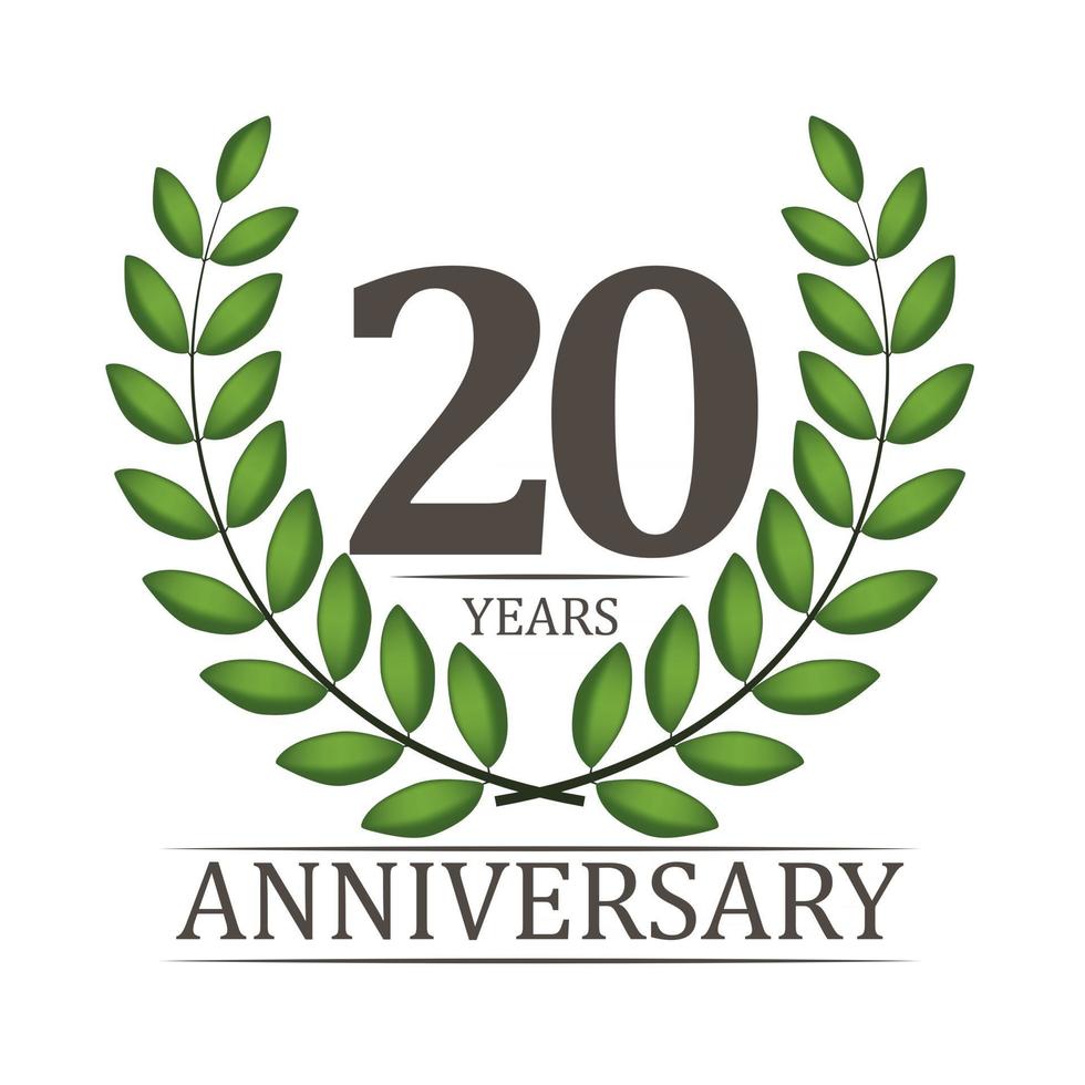 20 Years Anniversary Template with Red Ribbon and Laurel wreath Vector Illustration