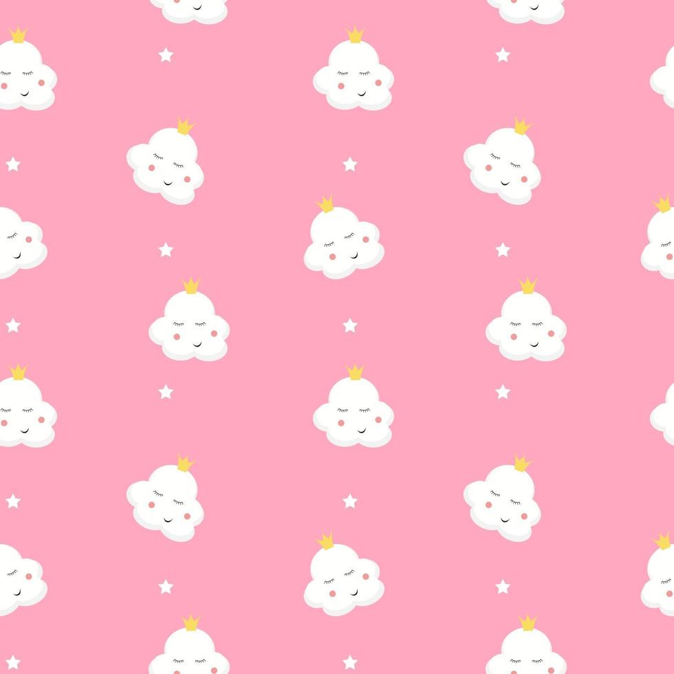 Cute Smiling clouds seamless vector pattern for babies, kids