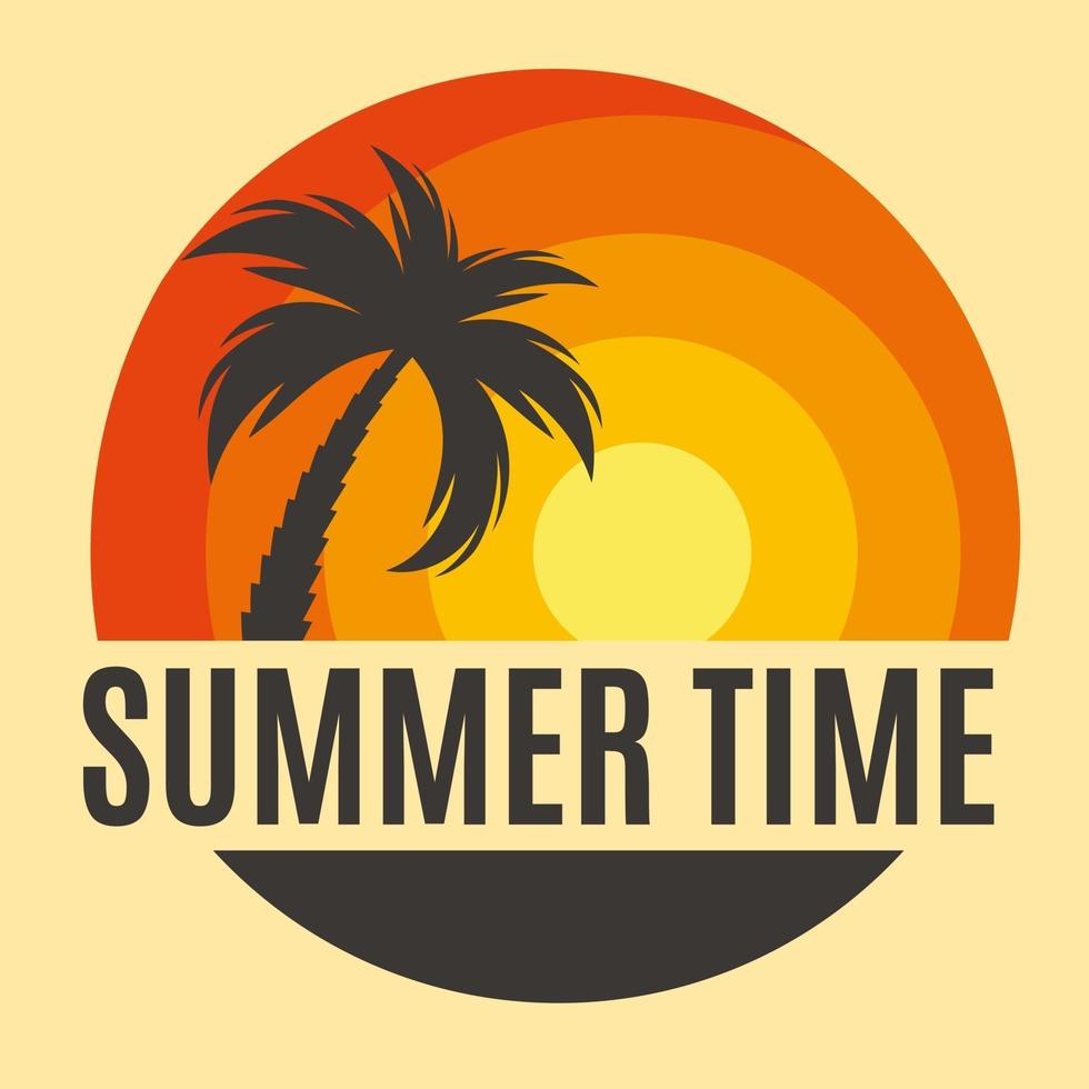 Summer Time Background Icon with  palm tree silhouette. Vector Illustration