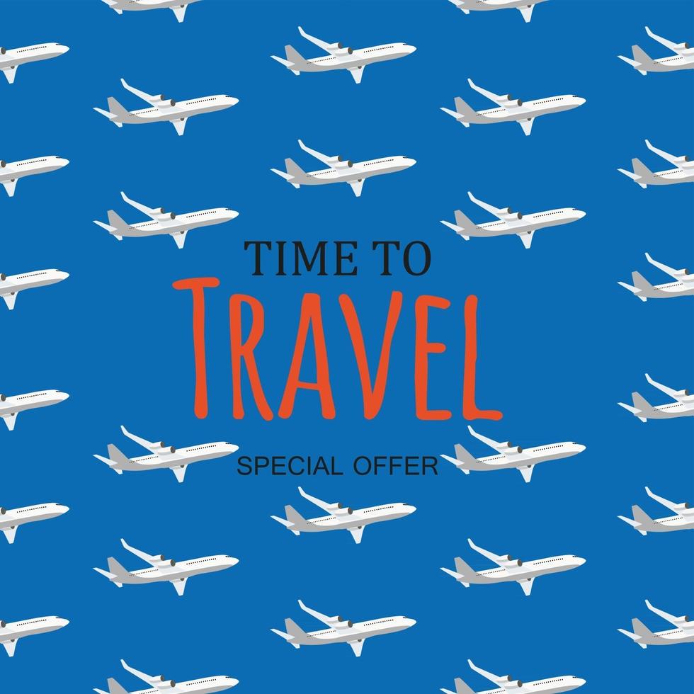 Time to Travel Template Background with Airplane. Vector Illustration