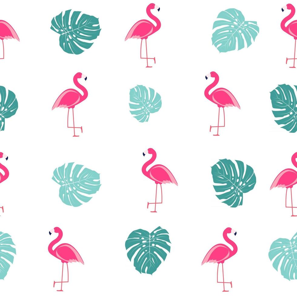 Tropic Palm Leaf and Pink Flamingo seamless pattern background design. Vector Illustration