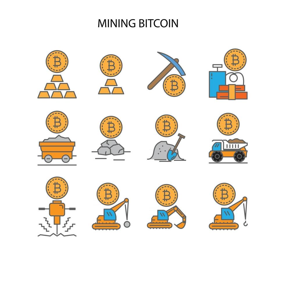 conjunto de iconos de bitcoin de minería vector