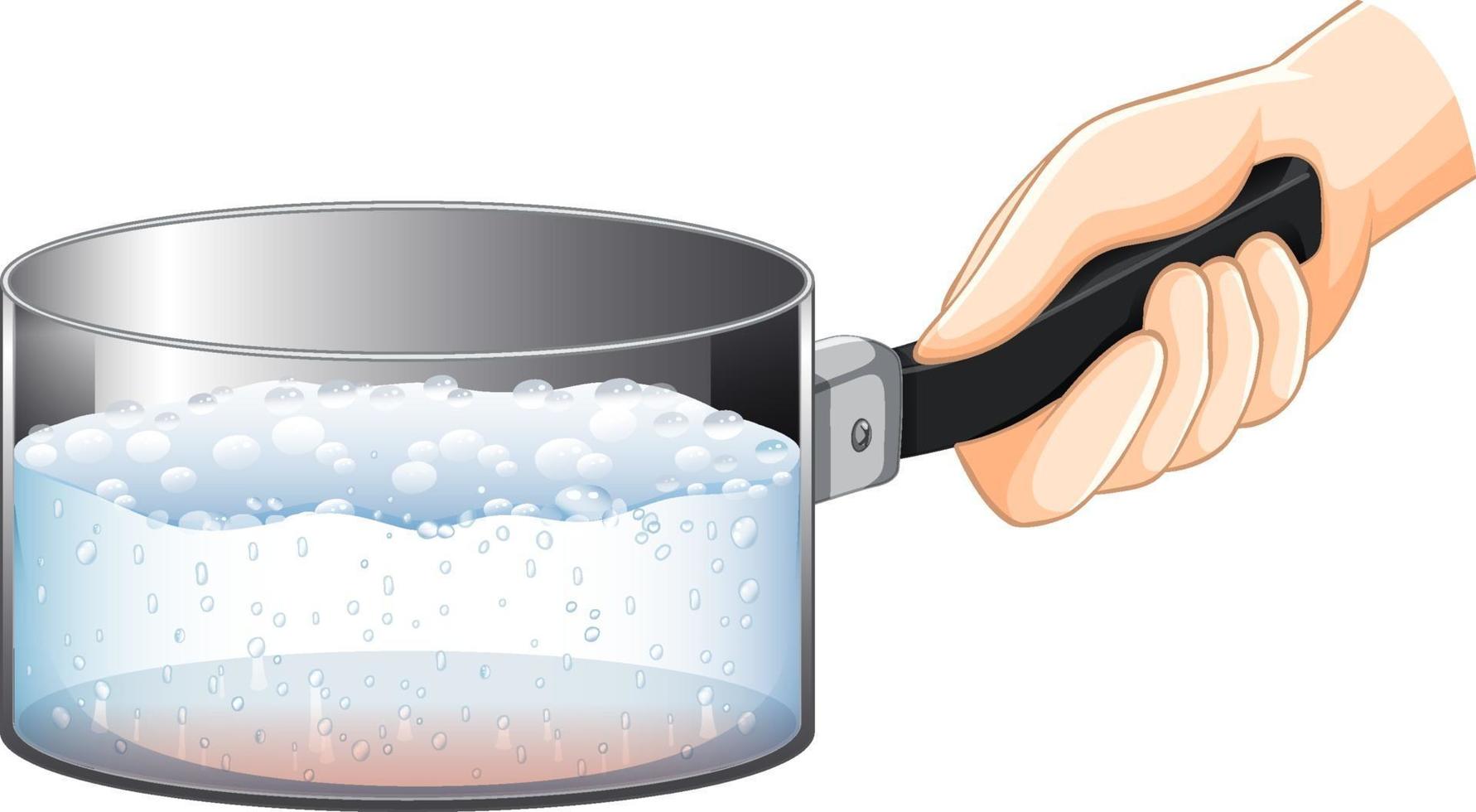 Boiled water in saucepan with hand vector