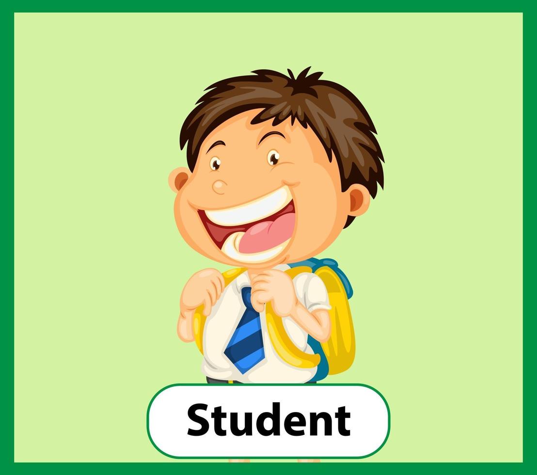 Educational English word card of student vector