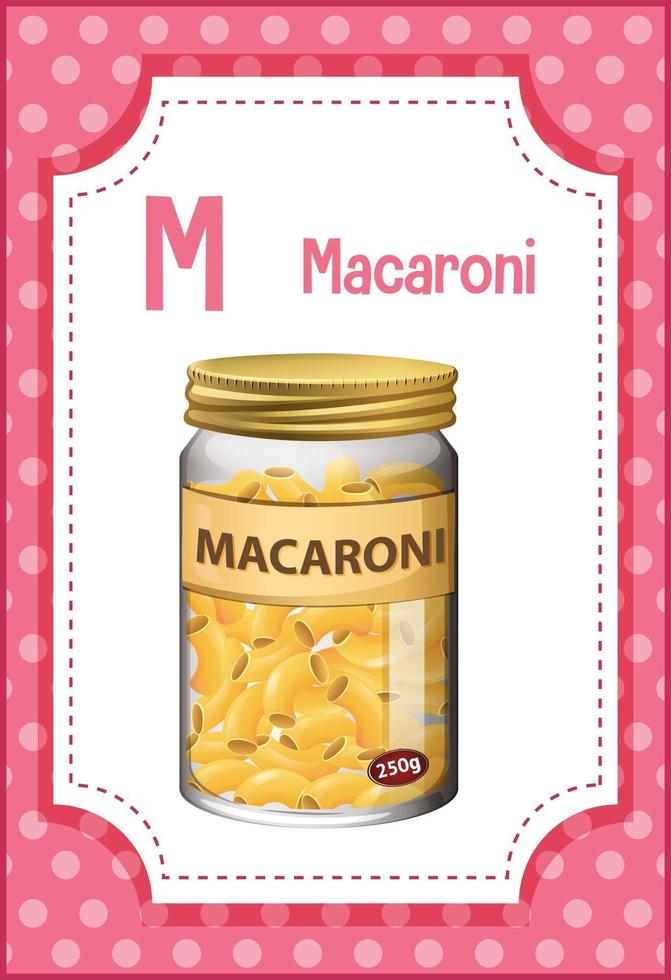 Alphabet flashcard with letter M for Macaroni vector