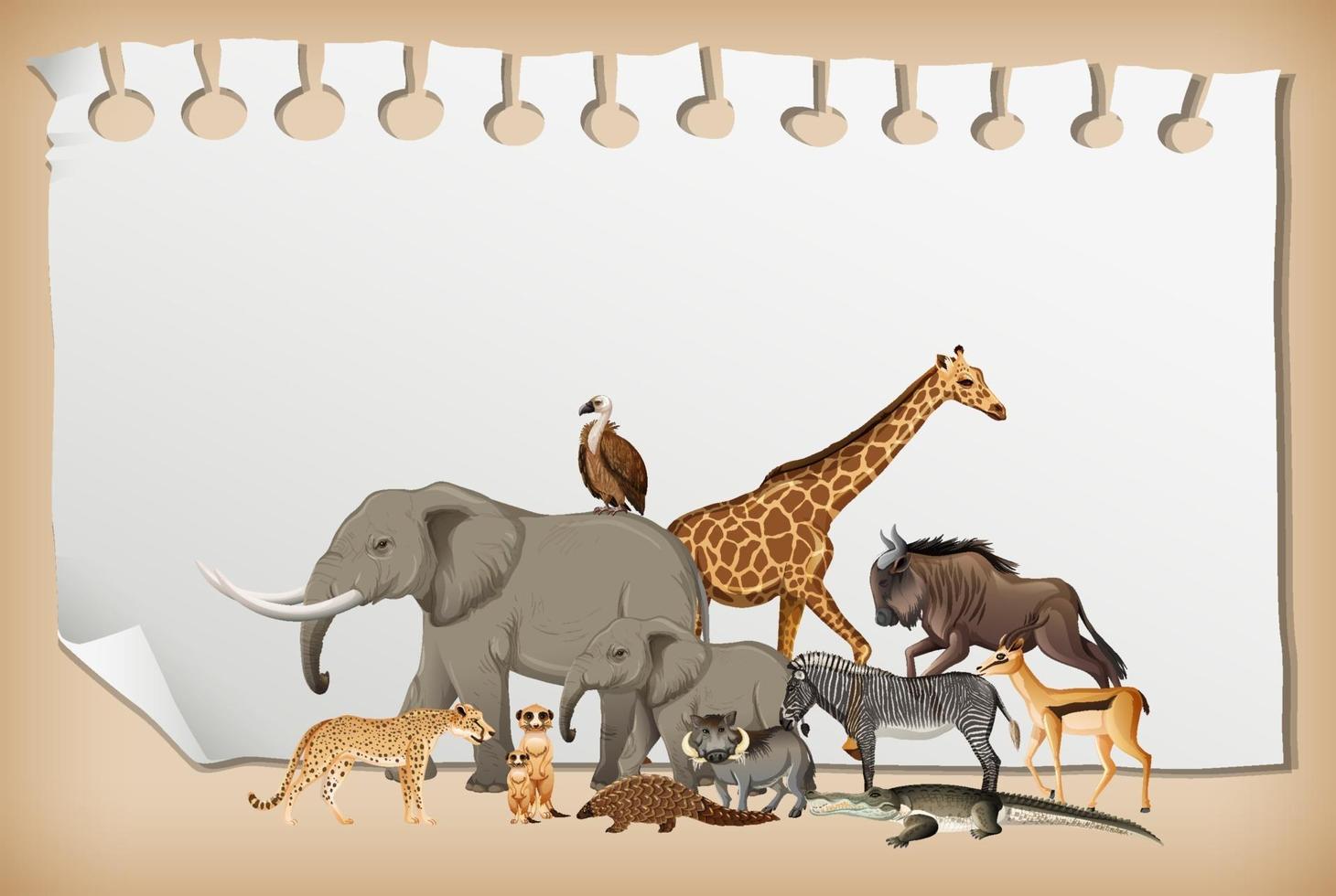 Group of wild african animal on paper vector