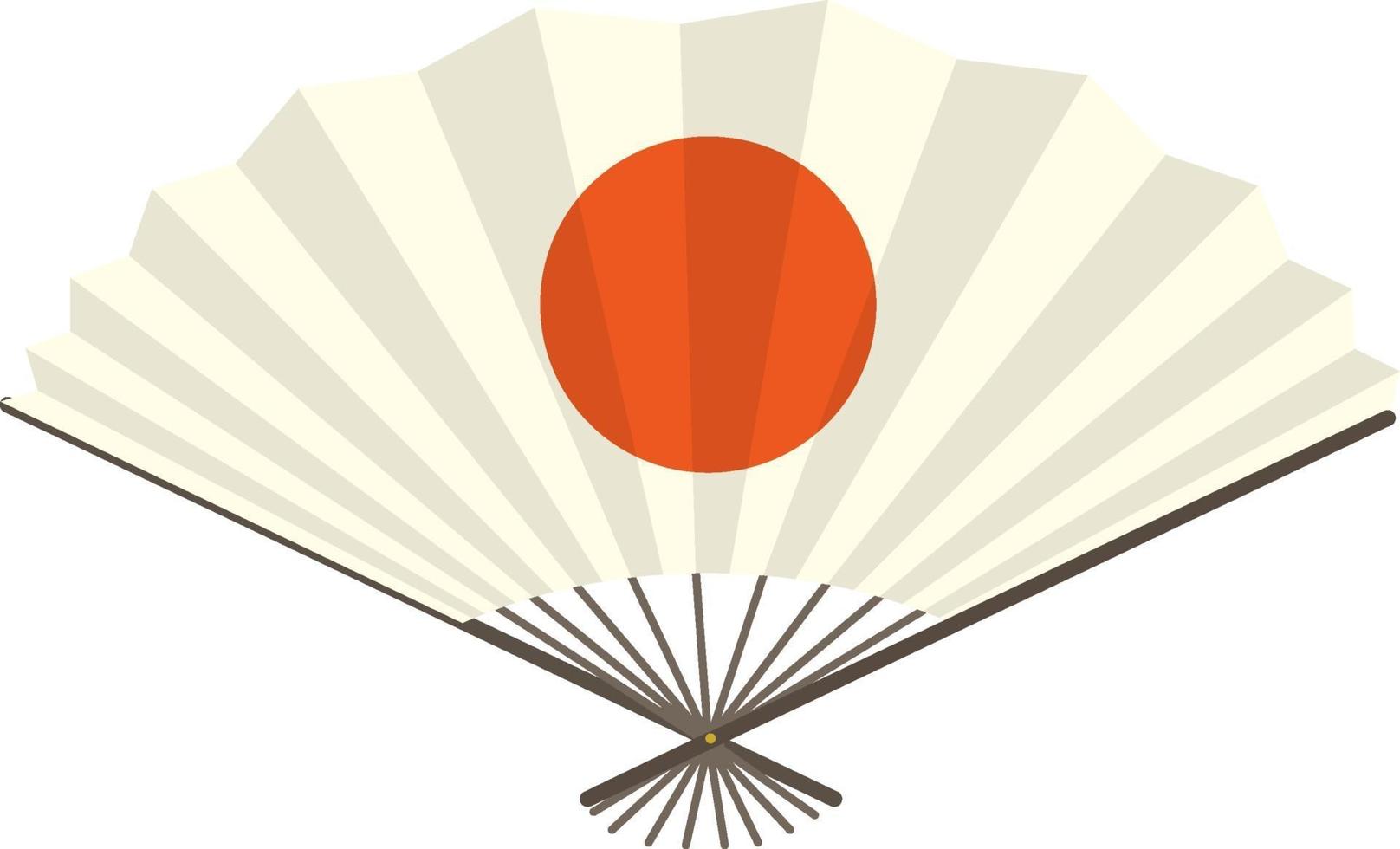 abanico japonés plegable o abanico de mano con el sol rojo impreso vector