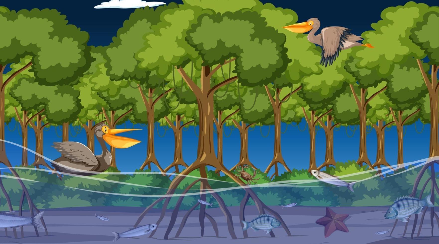 Animals live in mangrove forest at night scene 2763837 Vector Art at  Vecteezy