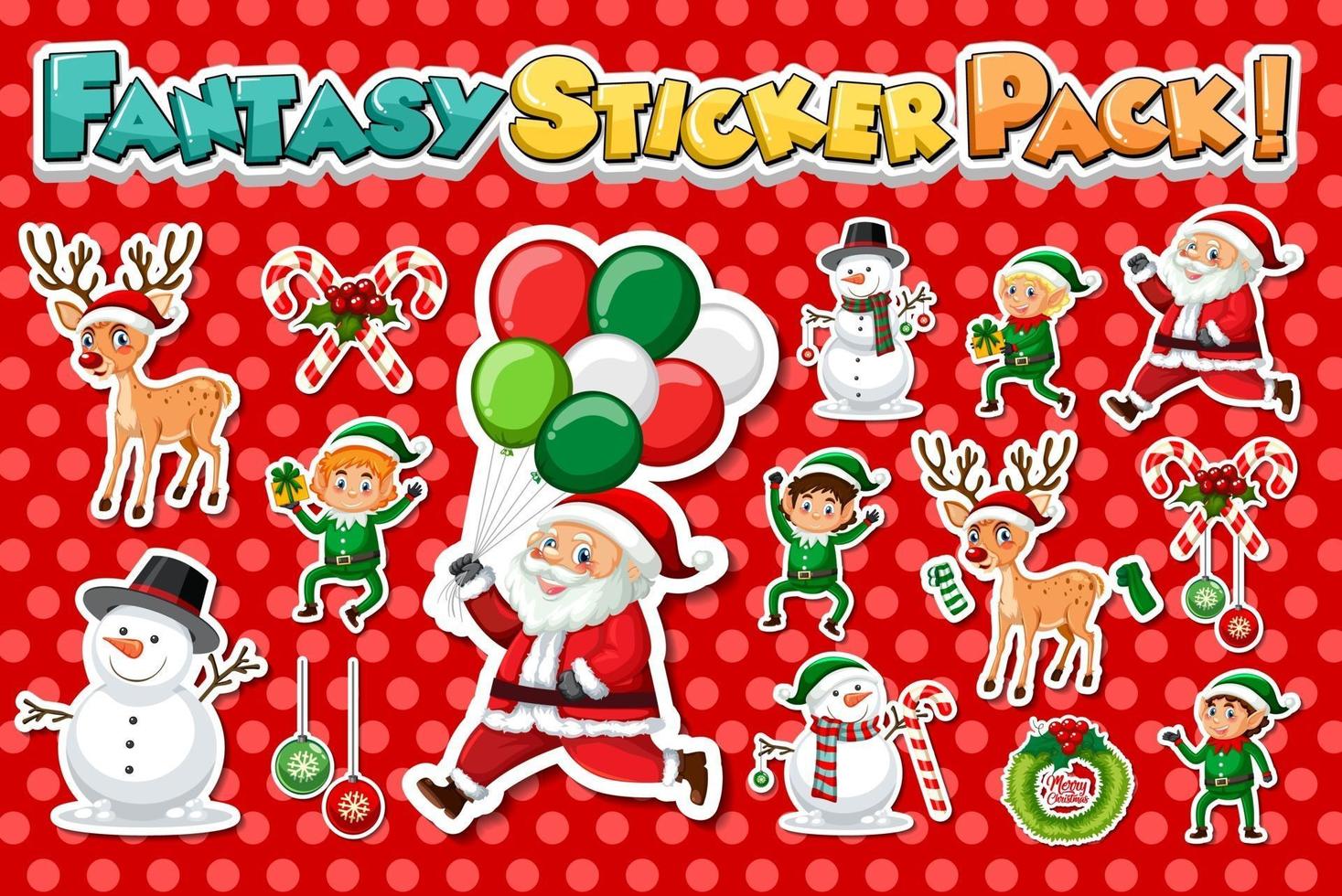 set de pegatinas con santa claus y objetos navideños vector