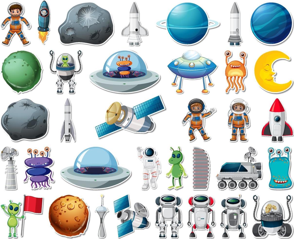 Set of stickers with Solar system objects isolated vector