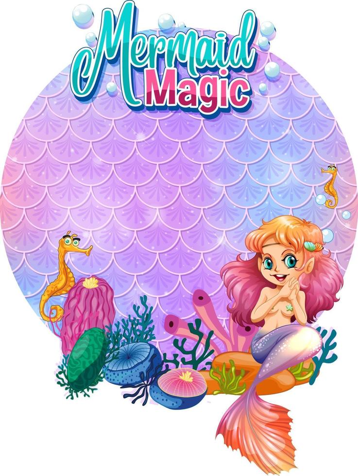 Beautiful mermaid carton character with blank pastel scales banner isolated vector