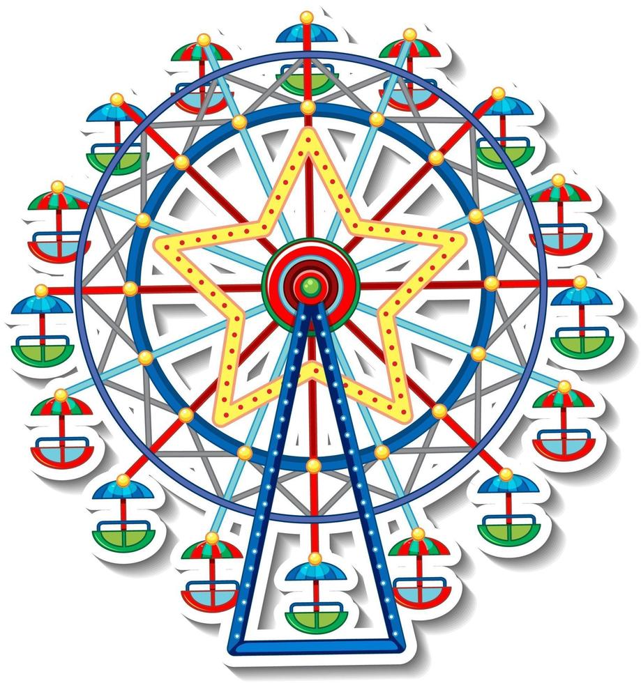 Sticker template with Circus Ferris Wheel in cartoon style vector