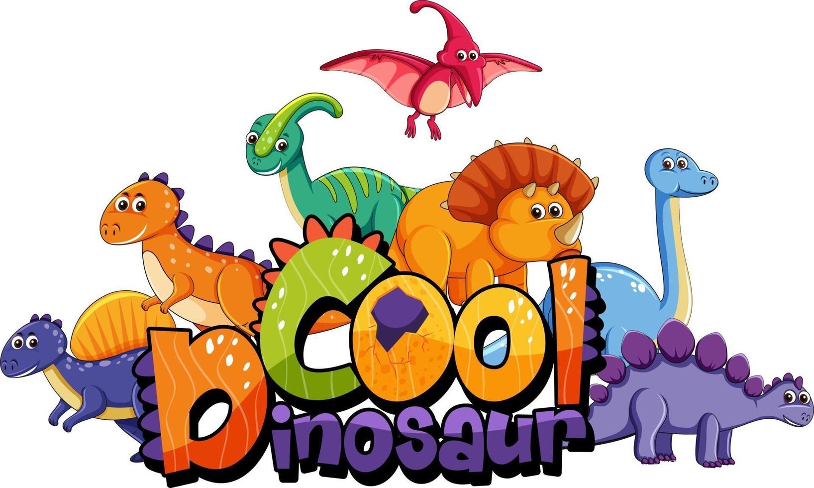 Cute dinosaurs cartoon character with cool dinosaur font banner vector